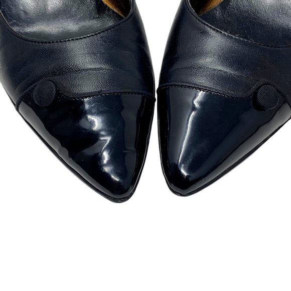 Salvatore Ferragamo Black Leather‎ Patent Leather Cap Toe Pumps - Picture 5 of 14